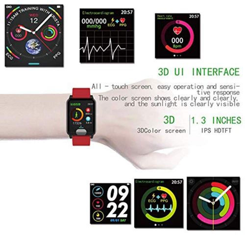  FOHKJMML Fitness Tracker HR, Iswim Color Screen ECG PPG Smart Watch, IP67 Waterproof, Activity Tracker with SMS Heel Self-Closing for Smartphones Gift (Red) (Color : Red, Size : -)