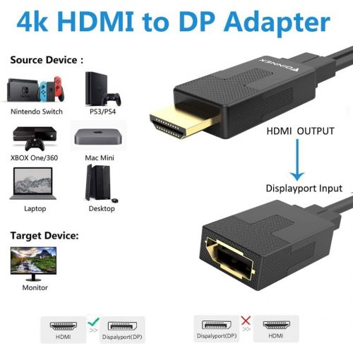  HDMI to DisplayPort Adapter (4Kx2K),FOINNEX Active HDMI 1.4 to DP 1.2 Converter with USB Power,Compatible with PC,PS3,PS4,Xbox One,Xbox 360 to Monitor,TV,Male to Female.