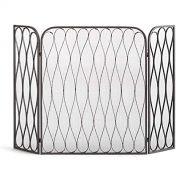 Indoor Fireplace Screen 3 PCS Folding Iron Fire Panel, Spark Protection Spark Flame Barrier Wide Metal Mesh Safety Fire Place Guard for Wood and Coal Firing, Stoves, Grills 128×90c