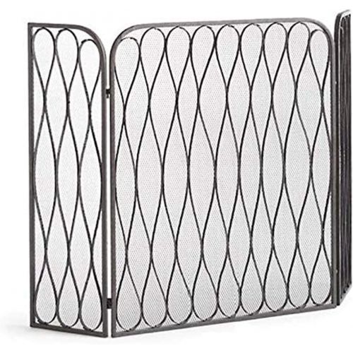  Indoor Fireplace Screen 3 PCS Folding Iron Fire Panel, Spark Protection Spark Flame Barrier Wide Metal Mesh Safety Fire Place Guard for Wood and Coal Firing, Stoves, Grills 128×90c