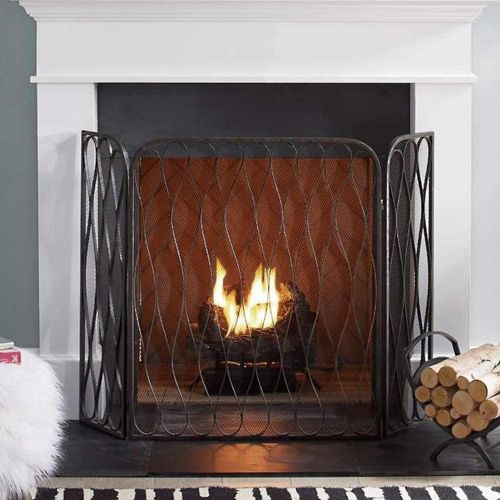  FOLDING Indoor Fireplace Screen 3 Panel Fire Screen, Fire Screen, Fireplace Fender for Stove/Gas Fire/Wood Burner 128×90cm / 50.4×35.4inch Black Ensures Long Lasting Use