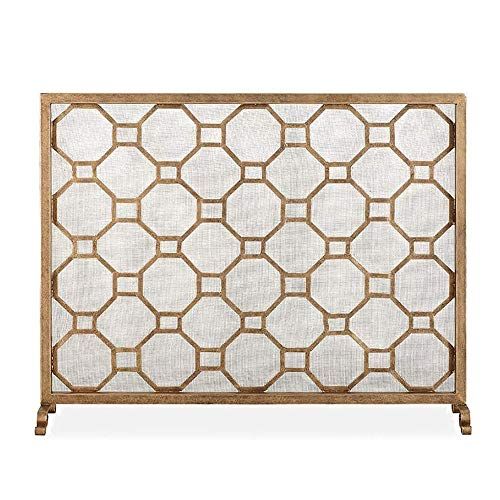  FOLDING Fireplace Screen Single Panel Fireplace Screen Fireplace Spark Protection Baby Safe, Sturdy Wrought Iron Fire Spark Guard with Mesh Freestanding for Stove/ Gas Fire/ Wood Burning E