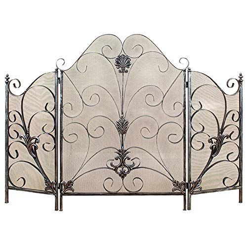 FOLDING Fireplace Screen 3 Panel Fire Safe Guard,Foldable Iron Fireplace Screen with Metal Mesh,Freestanding Spark Guard for Living Room Fireplace,Outdoor Grills,Wood Burning &Stoves Ensur