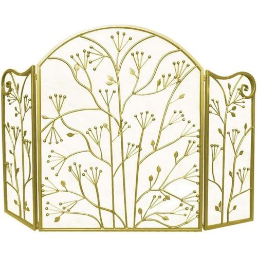  FOLDING Fireplace Screen Fireplace Screen 3 Panel Wrought Iron Gold Metal with Decoration 50(L) x 32.7(H Spark Guard Cover for Wood Burning Stove Ensures Long Lasting Use
