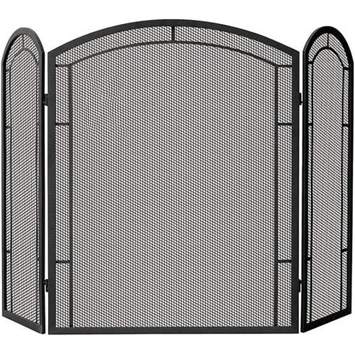  FOLDING Fireplace Screen 3 Panel Fire Safe Guard, Foldable Iron Fireplace Screen with Metal Mesh, Freestanding Spark Guard for Living Room Fireplace, Outdoor Grills, Wood Burning & Stoves