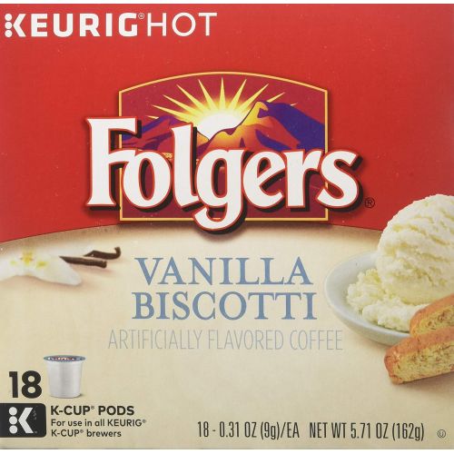  FOLGERS K CUPS Folgers Vanilla Biscotti Flavored Coffee, K-Cup Pods for Keurig K-Cup Brewers, 18-Count (Pack of 4)