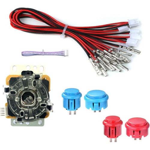  FOME Arcade DIY Parts, Arcade Buttons Kit Game Buttons Kit USB Encoder 2 Sets USB Computer Control Board Wire 2 x 5Pin Joysticks 4x24mm Push Button 16x30mm Buttons For Arcade Games