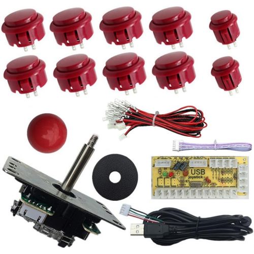  FOME Arcade DIY Parts, Arcade Buttons Kit Game Buttons Kit USB Encoder 2 Sets USB Computer Control Board Wire 2 x 5Pin Joysticks 4x24mm Push Button 16x30mm Buttons For Arcade Games