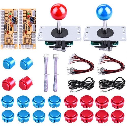  FOME Arcade DIY Parts, Arcade Buttons Kit Game Buttons Kit USB Encoder 2 Sets USB Computer Control Board Wire 2 x 5Pin Joysticks 4x24mm Push Button 16x30mm Buttons For Arcade Games