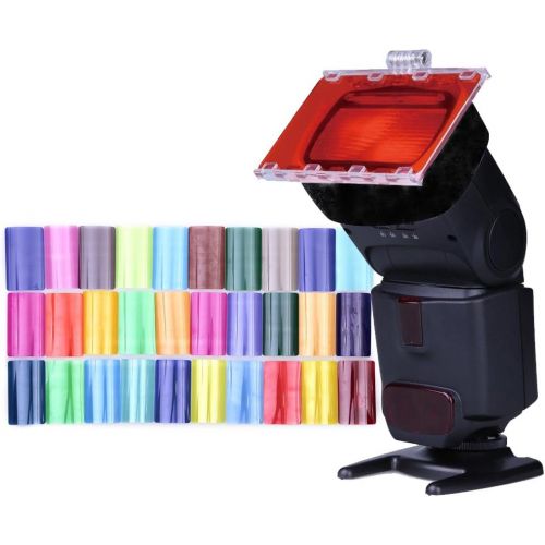  Fomito Color Gel Kit Filter 30ps w/Gels-Band & Reflector for Canon Nikon Olympus Pentax Yongnuo Neewer Godox Speedlite