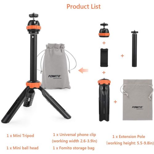  Fomito Extension Pole Tripod, Mini Selfie Stick Tripod Stand Handle Grip for Canon Nikon Sony SLR DSLR Cameras, iPhone 11 Pro Max Samsung OnePlus Google Smartphone Vlogging