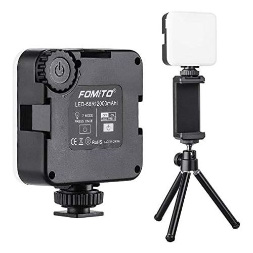  Fomito Led Video Light Vlog Light LED68R Kit Light for Camera and Gopro Light with RGB SOS Mode and Magnets, Built in 2000mAh Lithium Battery for Camera Light, Light for Video Conf