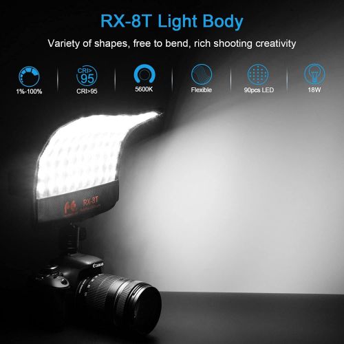  [아마존베스트]Fomito Falconeyes RX-8T Foldable Flexible LED Light Panel Kit 5600K CRI95 On-Camera Lamp Daylight Splash-Proof for Video Studio Photography Lighting