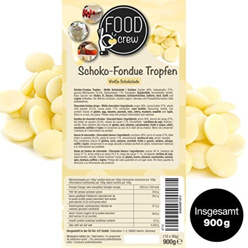  [아마존베스트]FOOD crew Sweet Wishes 900g Belgische weisse Fondue-Schokolade Drops - zart schmelzender Hochgenuss feine Leckerei fuer Schoko-Brunnen Fondue-Sets - beste Qualitat - 10 Portionsbeutel zu je 90