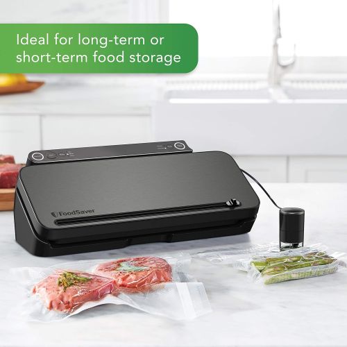  FoodSaver Vacuum Sealer Machine with 4 Settings Including Pulse and Marinate with Sealer Bags and Roll, Handheld Vaccum Sealer for Airtight Food Storage and Sous Vide, Black