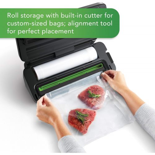  FoodSaver Vacuum Sealer Machine with 4 Settings Including Pulse and Marinate with Sealer Bags and Roll, Handheld Vaccum Sealer for Airtight Food Storage and Sous Vide, Black