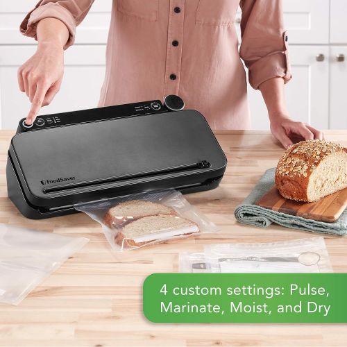  FoodSaver Vacuum Sealer Machine with 4 Settings Including Pulse and Marinate with Sealer Bags and Roll, Handheld Vaccum Sealer for Airtight Food Storage and Sous Vide, Black