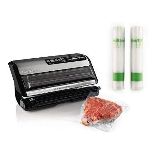  FoodSaver FM24350ECR Vacuum Sealer System with Handheld Sealer and Starter Kit & FoodSaver 11 x 14 Easy Seal & Peel Vacuum Seal Rolls, 2 Pack