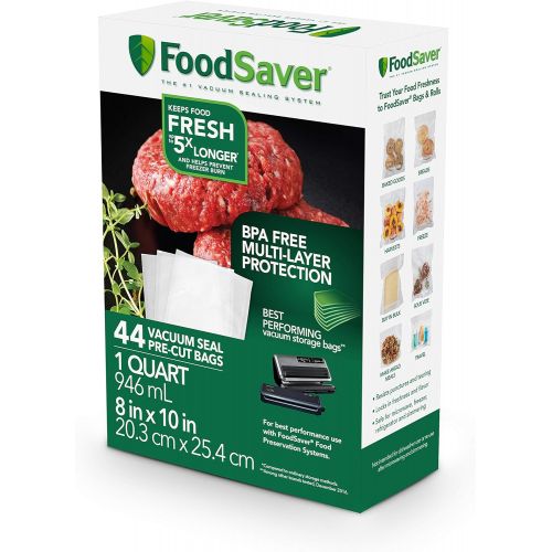  FoodSaver 1-Quart Precut Vacuum Seal Bags with BPA-Free Multilayer Construction for Food Preservation, 44 Count