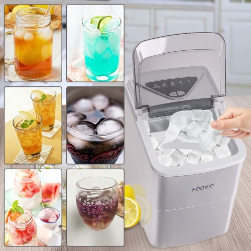  [아마존베스트]Fooing Ice Cube Maker, Processing Machine for Ice Ready in 6 Minutes, 2L, with Ice Scoop and Basket, LED Display for Home, Bar, Kitchen, Office