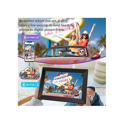  10.1inch Digital Picture Frame WiFi Smart Digital Photo Frame 1280 * 800 IPS HD Touch Screen Electronic Photo frame16GB Storage, Use app Anytime Share Photos and Videos into Photo Frame