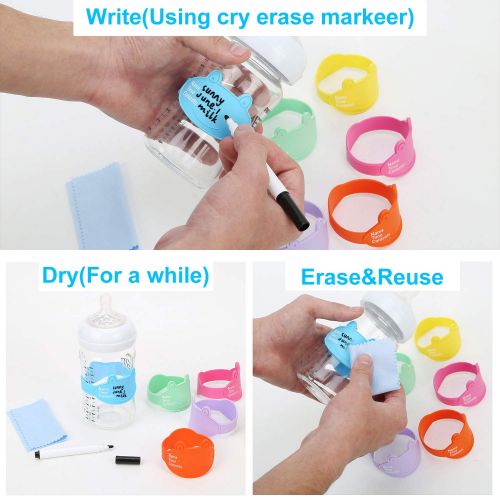  [아마존베스트]FORETOO Baby Bottle Labels for Daycare, Durable Writable Reusable Food -Grade Silicone 6 Pack Baby Bottle...