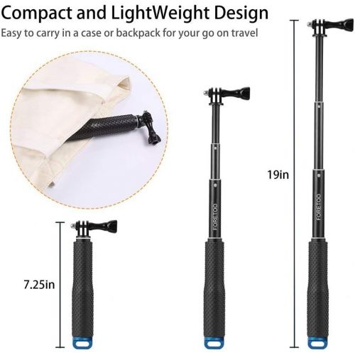  Foretoo Selfie Stick,19”Waterproof Hand Grip Adjustable Extension Monopod Pole Compatible with Gopro Hero 7 6 5 4 2 1 AKASO, Xiaomi Yi,SJCAM SJ4000 SJ5000 SJ6000 ect