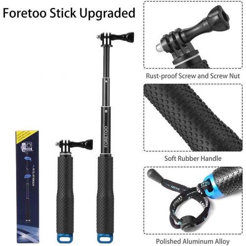  Foretoo Selfie Stick,19”Waterproof Hand Grip Adjustable Extension Monopod Pole Compatible with Gopro Hero 7 6 5 4 2 1 AKASO, Xiaomi Yi,SJCAM SJ4000 SJ5000 SJ6000 ect