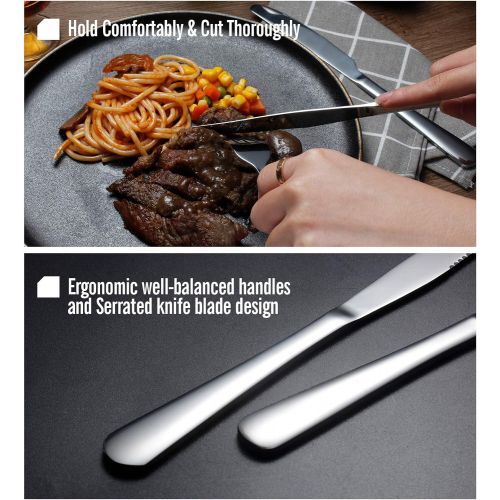  [아마존베스트]Stainless Steel Silverware Set - FORID 21 Piece Flatware Set with Steak Knives Mirror Polished Cutlery Utensil Set Service for 4 Include Knife Fork Spoon Dishwasher Safe (Extra Bon