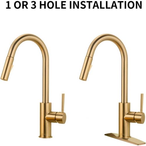  [아마존핫딜][아마존 핫딜] Amazon Gold Kitchen Faucet with Pull Down Sprayer, Kitchen Faucet Sink Faucet with Pull Out Sprayer, Single Hole and 3 Hole Deck Mount, Single Handle Copper Kitchen Faucets, Champagne Bro