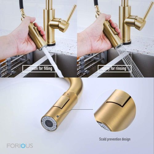  [아마존핫딜][아마존 핫딜] Amazon Gold Kitchen Faucet with Pull Down Sprayer, Kitchen Faucet Sink Faucet with Pull Out Sprayer, Single Hole and 3 Hole Deck Mount, Single Handle Copper Kitchen Faucets, Champagne Bro