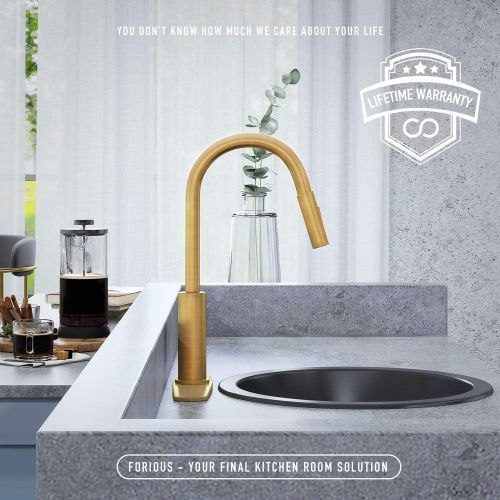  [아마존핫딜][아마존 핫딜] Amazon Gold Kitchen Faucet with Pull Down Sprayer, Kitchen Faucet Sink Faucet with Pull Out Sprayer, Single Hole and 3 Hole Deck Mount, Single Handle Copper Kitchen Faucets, Champagne Bro