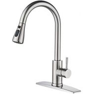 FORIOUS Kitchen Faucet with Pull Down Sprayer Brushed Nickel, High Arc Single Handle Kitchen Sink Faucet with Deck Plate, Commercial Modern rv Stainless Steel Kitchen Faucets, Grif