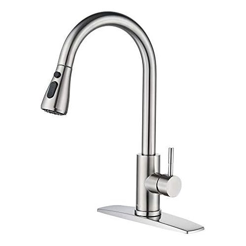  FORIOUS Kitchen Faucet with Pull Down Sprayer Brushed Nickel, High Arc Single Handle Kitchen Sink Faucet with Deck Plate, Commercial Modern rv Stainless Steel Kitchen Faucets, Grif