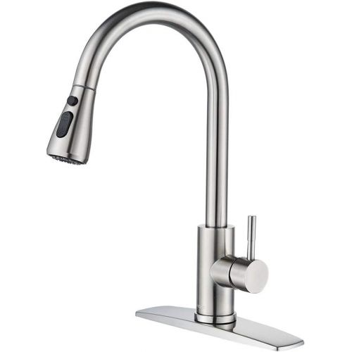  FORIOUS Kitchen Faucet with Pull Down Sprayer Brushed Nickel, High Arc Single Handle Kitchen Sink Faucet with Deck Plate, Commercial Modern rv Stainless Steel Kitchen Faucets, Grif