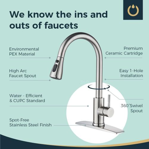  FORIOUS Kitchen Faucet with Pull Down Sprayer Brushed Nickel, High Arc Single Handle Kitchen Sink Faucet with Deck Plate, Commercial Modern rv Stainless Steel Kitchen Faucets, Grif