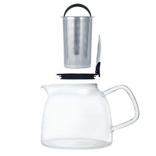  FORLIFE Forlife Bell Glass Teapot with Basket Infuser, 43-Ounce/1280ml, Black Graphite