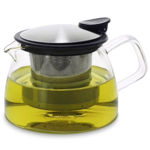  FORLIFE Forlife Bell Glass Teapot with Basket Infuser, 14-Ounce/430ml, White