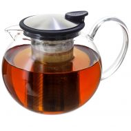 FORLIFE Bola Glass Teapot with Basket Infuser, Black Graphite, 38-Ounce