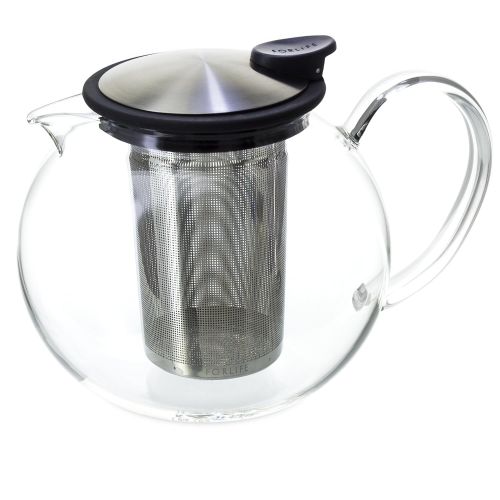  FORLIFE Bola Glass Teapot with Basket Infuser, Black Graphite, 38-Ounce