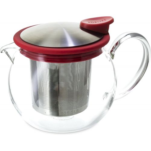  FORLIFE Bola Glass Teapot with Basket Infuser, 15-Ounce/444ml, Red