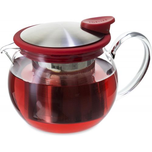  FORLIFE Bola Glass Teapot with Basket Infuser, 15-Ounce/444ml, Red