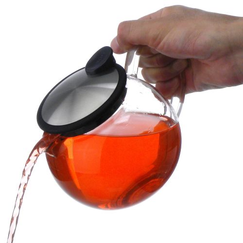  FORLIFE Bola Glass Teapot with Basket Infuser, 25oz./750ml., Black Graphite