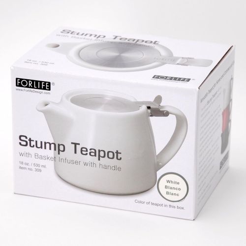  FORLIFE Stump Teapot with SLS Lid and Infuser, 18-Ounce, White