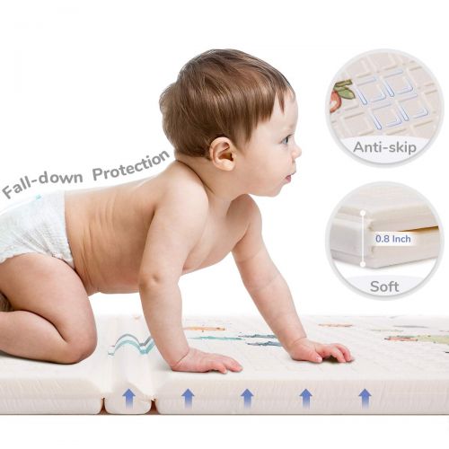  FORSTART Folding Play Mat | Non-BPA Non-Toxic Foam Baby Playmat (79 x 59) 0.4 Thick Extra Large Reversible Foldable Crawling Mat Portable Toddlers Kids Waterproof Non-Slip Activity Tummy Ti