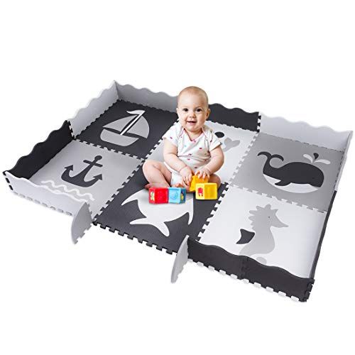  FORSTART Ocean-Themed 6.8FT 4.9FT Baby Play Mat(6 Pieces, 0.55 Thick),Interlocking Soft Foam Floor Mat with Fence Including 6 Different Patterns for Kids, Toddlers, Babies