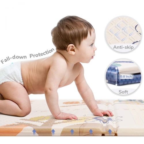  FORSTART Folding Play Mat | Non-BPA Non-Toxic Foam Baby Playmat (79 x 59) 0.4” Thick Extra Large Reversible Crawling Mat Portable Toddlers Kids Waterproof Non-Slip Activity Tummy Time (Bear