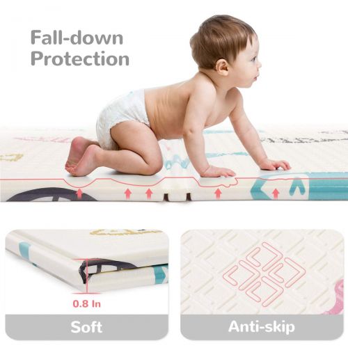  FORSTART Baby Reversible Play Mat 78.7x 59x0.4 Double-Sided Crawling Mat Foldable Waterproof Non-Toxic Portable Non-BPA Floor Mat for Toddlers, Infants, Kids