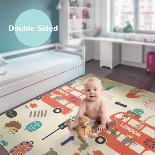  FORSTART Baby Reversible Play Mat 78.7x 59x0.4 Double-Sided Crawling Mat Foldable Waterproof Non-Toxic Portable Non-BPA Floor Mat for Toddlers, Infants, Kids