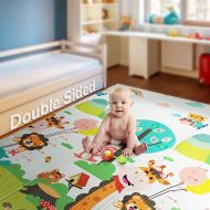 FORSTART Foldable Play Mat |【Easy to Clean, Fold Up】Non- BPA Non-Toxic Foam Baby Playmat 79“ x 71x 0.6” Thick Extra Large Reversible Crawling Mat Portable Toddlers Kids (Cute Giraff)